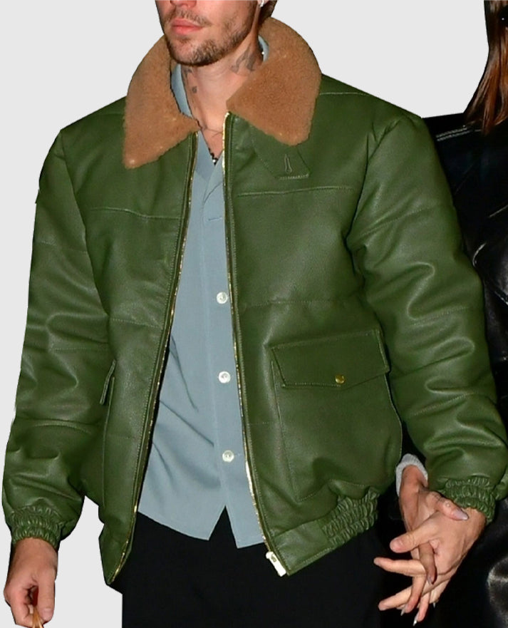 Justin Bieber Green Aviator Jacket
