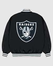 Las Vegas Raiders Gray and White Rib Bomber Black Jacket