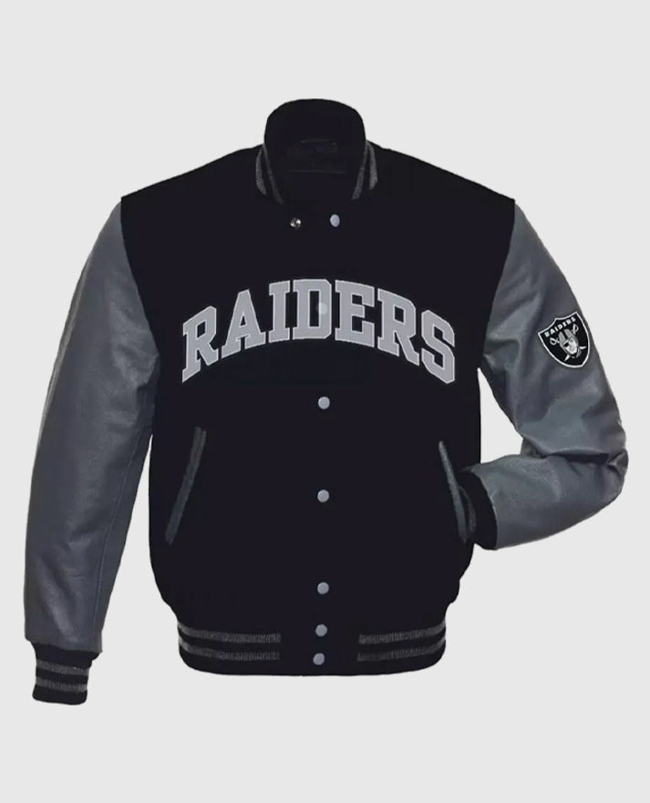 Las Vegas Raiders Grey Black Letterman Jacket