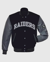 Las Vegas Raiders Grey Black Letterman Jacket