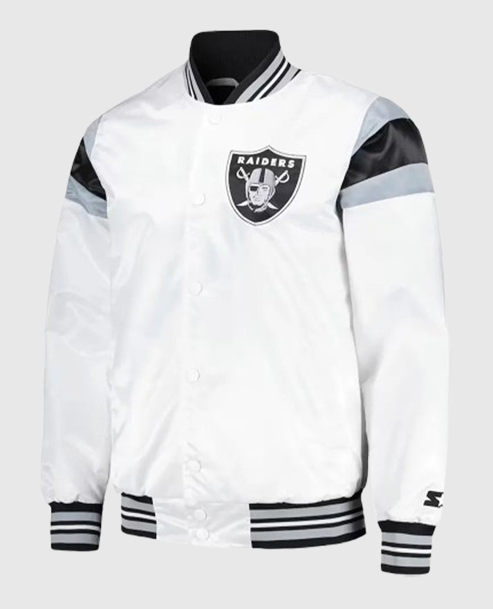 Las Vegas Raiders Midweight White Satin Jacket