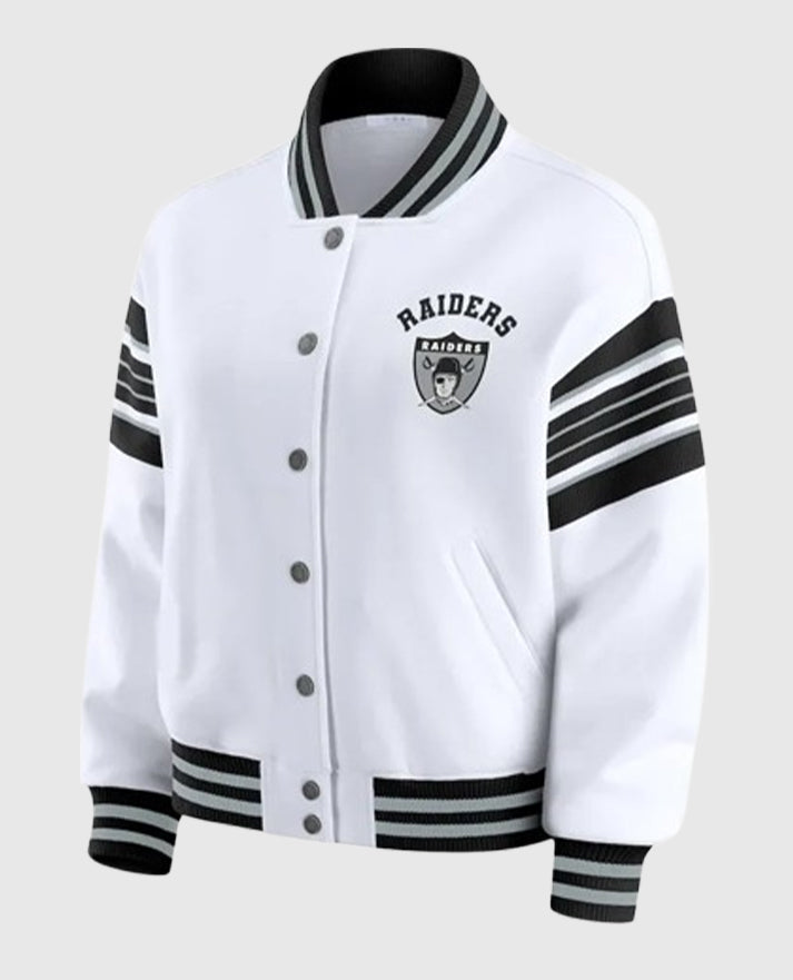 Las Vegas Raiders Snap Front White Fleece Jacket