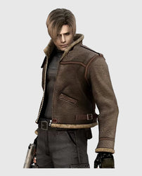 Leon Kennedy Resident Evil 4 Shearling Leather Jacket