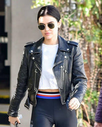 Lucy Hale Black Biker Leather Jacket