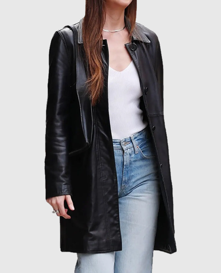 Materialists Dakota Johnson Black Leather Coat