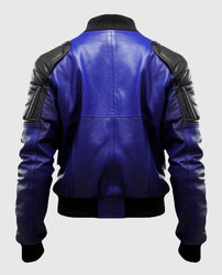 Men's Blue & Black Leather Bomber Jacket