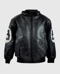 Men's 8 Ball Pool Hooded Bomber leather Jacket