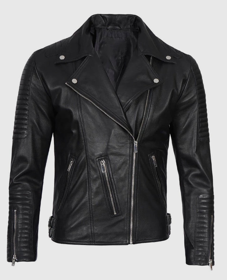 Men's Black Asymmetrical Leather Motorcycle Jacket