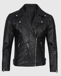Men's Black Asymmetrical Leather Motorcycle Jacket