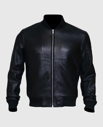 Men's Black Sheepskin Leather Varsity Bomber Jacket