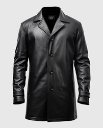 Men's Black Leather Car Style Coat