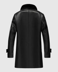 Men's Premium Black Leather Coat With Shearling Collar