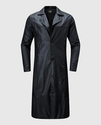 Men's Black Leather Long Coat