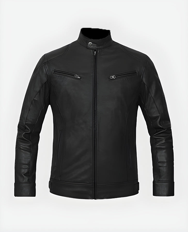 Men's Black Slimfit Cafe Racer Leather Jacket