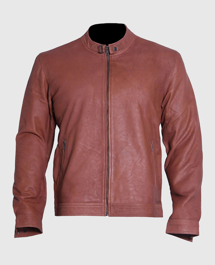 Men's Cafe Racer Light Brown Suede Leather Jacket