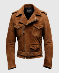 Men's Camel Brown Biker Suede Leather Jacket