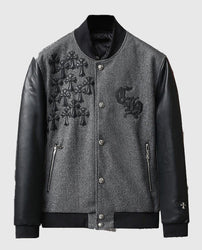Men's Chrome Cross Letterman Bomber Grey Jacket