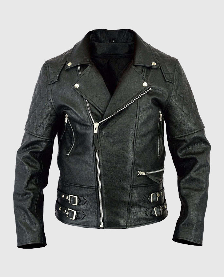 Men's Classic Diamond Biker Black Leather Jacket