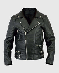 Men's Classic Diamond Biker Black Leather Jacket
