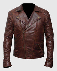 Men's Classic Diamond Brown Biker Leather Jacket