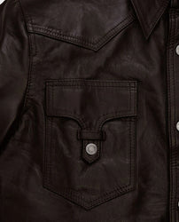 Men's Shirt Collar Style Coffee Brown Leather Jacket