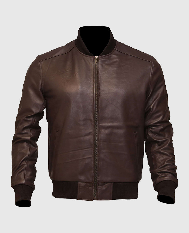 Men's Dark Brown Leather Varsity Bomber Jacket