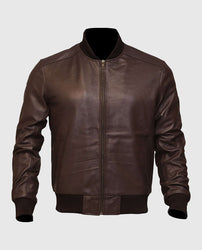 Men's Dark Brown Leather Varsity Bomber Jacket