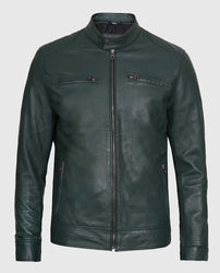 Men's Dark Green Cafe Racer Leather Jacket