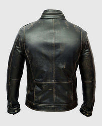 Men's Distressed Cafe Racer Leather Jacket