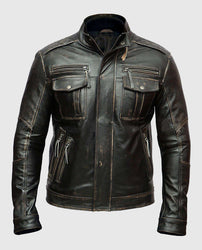 Men's Distressed Cafe Racer Leather Jacket