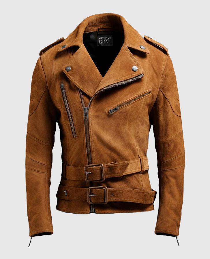 Men's Double Belted Suede Leather Jacket
