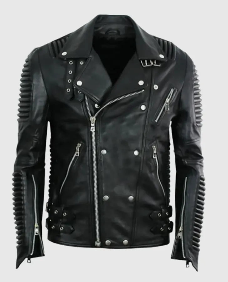 Men's Godspeed Motorcycle Padded Black Leather Jacket