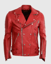 Men's Godspeed Motorcycle Padded Red Leather Jacket