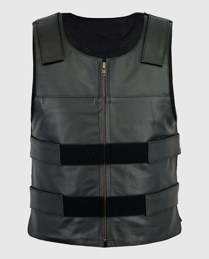 Men's Motorcycle Black Leather Vest