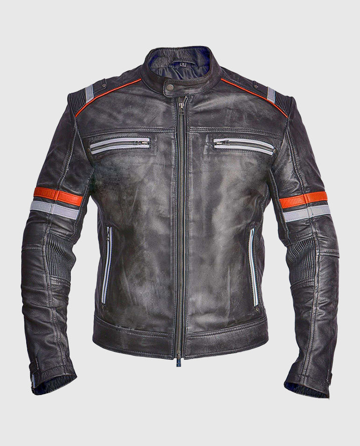 Men's Retro Cafe Racer Grey Leather Jacket