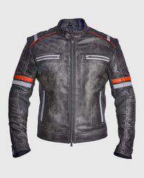 Men's Retro Cafe Racer Grey Leather Jacket