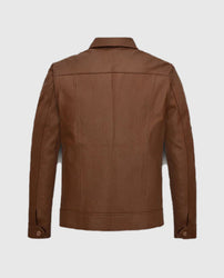 Men's Shirt Collar Style Brown Leather Jacket