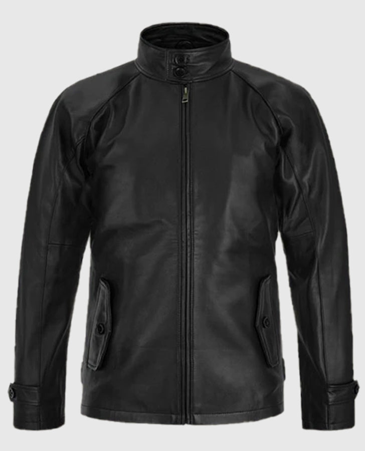 Men's Standup Collar Black Leather Jacket
