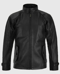 Men's Standup Collar Black Leather Jacket