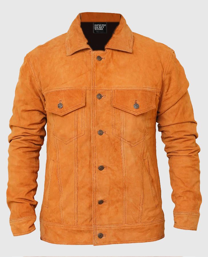 Men's Strap Pockets Suede Leather Jacket