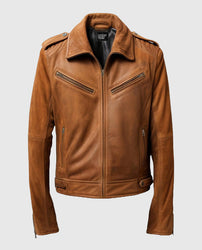 Men's Suede Leather Jacket Camel Brown