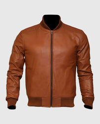 Men's US Flag Tan Brown Bomber Leather Jacket