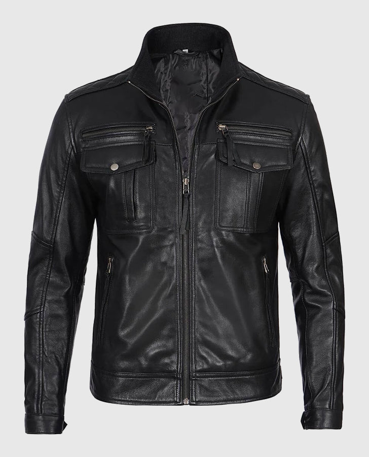 Moffit Men's Cafe Racer Real Leather Jacket