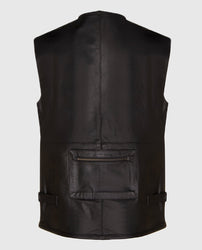 Multi-Pocket Leather Waistcoat for Biking