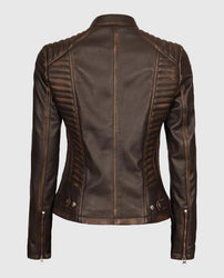 Women's Rachel Dark Brown Rub-off Cafe Racer Leather Jacket