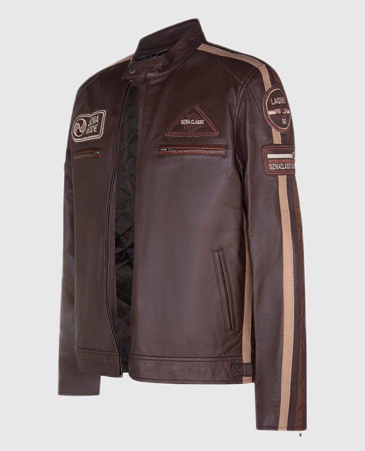Men's SIZMA Brown Cafe Racer Style Leather Jacket