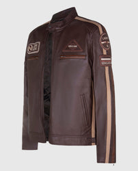 Men's SIZMA Brown Cafe Racer Style Leather Jacket