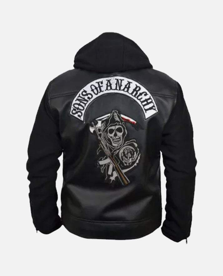 Sons Of Anarchy Black Leather Jacket with Hoodie