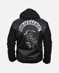 Sons Of Anarchy Black Leather Jacket with Hoodie