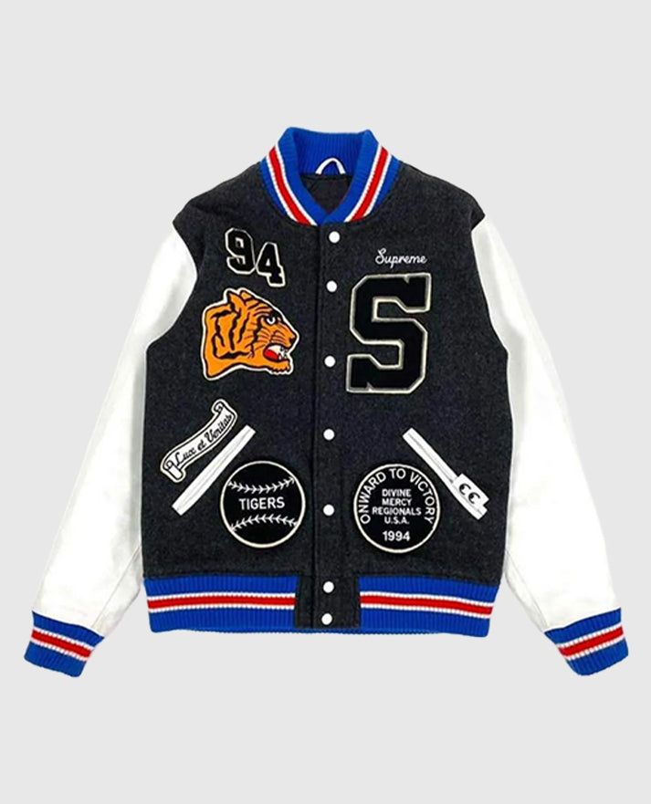 Supreme Tiger White and Black Varsity Jacket